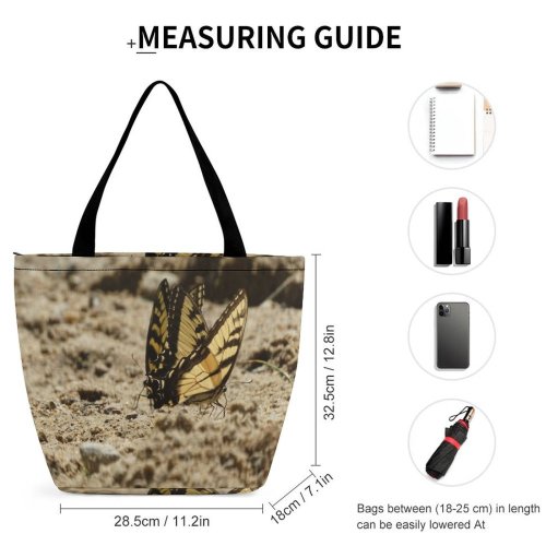 Yanfind Shopping Bag for Ladies Ground Butterfly Insect Invertebrate Monarch Sand Road Reusable Multipurpose Heavy Duty Grocery Bag for Outdoors.