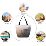 Yanfind Shopping Bag for Ladies Fog Outdoors Mist Tree Sunrise Grey Stock Reusable Multipurpose Heavy Duty Grocery Bag for Outdoors.