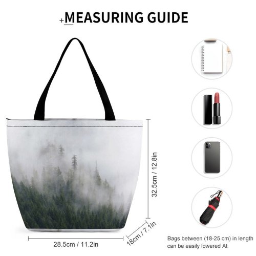 Yanfind Shopping Bag for Ladies Fog Grey Tree Forest Snoqualmie United States Foggy Cloud Cloudy Pine Mist Reusable Multipurpose Heavy Duty Grocery Bag for Outdoors.