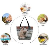 Yanfind Shopping Bag for Ladies Young Pet Funny Outdoors Street Kitten Portrait Cute Little Sit Cat Reusable Multipurpose Heavy Duty Grocery Bag for Outdoors.