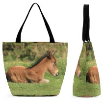 Yanfind Shopping Bag for Ladies Pony Foal Horse Young Beauty Country Countryside Dartmoor Empty England Farm Farmlife Reusable Multipurpose Heavy Duty Grocery Bag for Outdoors.