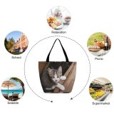 Yanfind Shopping Bag for Ladies Young Stripe Funny Kitten Wood Portrait Curiosity Cute Little Sit Cat Reusable Multipurpose Heavy Duty Grocery Bag for Outdoors.