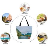 Yanfind Shopping Bag for Ladies Adventure Landscape Boat River Outdoors Scenic Lake Recreation Reusable Multipurpose Heavy Duty Grocery Bag for Outdoors.