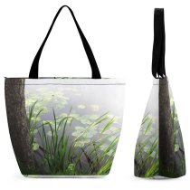 Yanfind Shopping Bag for Ladies Pond Tree Grass Magical Vegetation Plant Flower Botany Terrestrial Family Phragmites Spring Reusable Multipurpose Heavy Duty Grocery Bag for Outdoors.