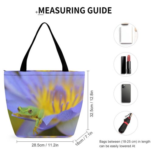 Yanfind Shopping Bag for Ladies Frog Amphibian Wildlife Flower Cairns Australia Plant Relaxing Tree Petal Bokeh Reusable Multipurpose Heavy Duty Grocery Bag for Outdoors.