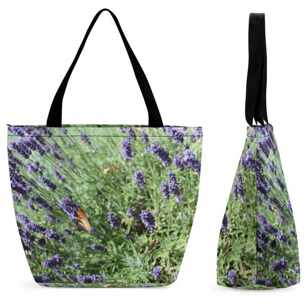 Yanfind Shopping Bag for Ladies Flowers Violet Flower Plant Lavender Flowering English French Hyssopus Fernleaf Lavandula Dentata Reusable Multipurpose Heavy Duty Grocery Bag for Outdoors.
