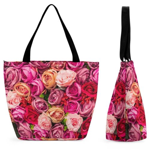 Yanfind Shopping Bag for Ladies Flower Bouquet Plant Arrangement Valentines Rose Floral Design Graphics Art Love Reusable Multipurpose Heavy Duty Grocery Bag for Outdoors.