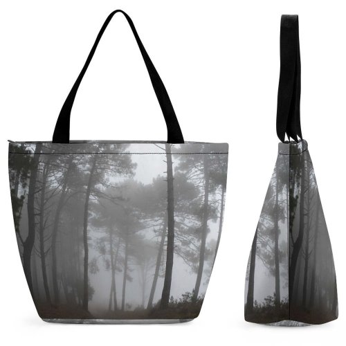 Yanfind Shopping Bag for Ladies Fog Outdoors Grey Mist Elba Italy Utility Pole Darkness Countryside Tree Forest Reusable Multipurpose Heavy Duty Grocery Bag for Outdoors.