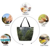Yanfind Shopping Bag for Ladies Forest Road Bioara Romania Mist Woodland Scenic Rainy Foggy Reusable Multipurpose Heavy Duty Grocery Bag for Outdoors.