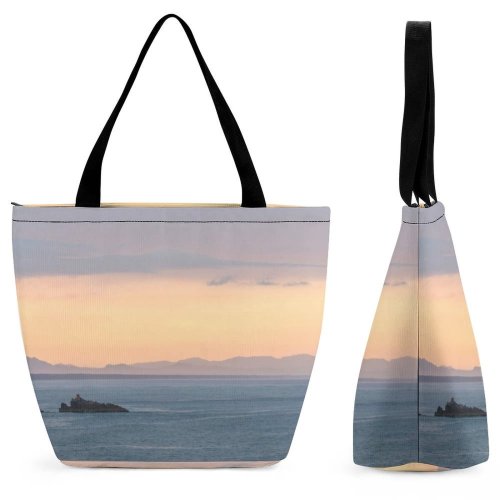 Yanfind Shopping Bag for Ladies Grey Mount Maunganui Zealand Ocean Sea Beach Tauranga Sunset Landscape Cloud Coast Reusable Multipurpose Heavy Duty Grocery Bag for Outdoors.