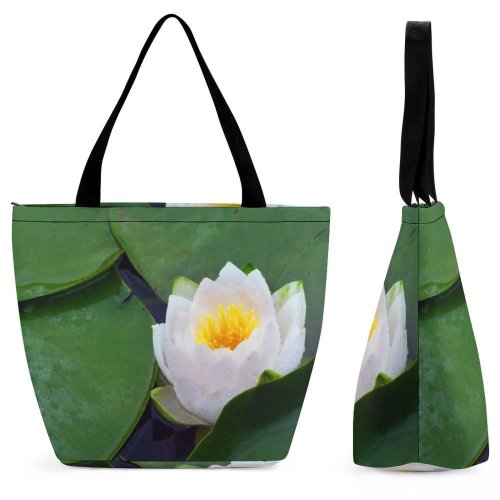 Yanfind Shopping Bag for Ladies Flower Waterscape Summer Fragrant Lily Petal Aquatic Plant Broadleaf Pond Sacred Lotus Reusable Multipurpose Heavy Duty Grocery Bag for Outdoors.
