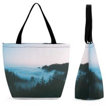 Yanfind Shopping Bag for Ladies Fog Landscape Sunset Mount Tamalpais United States Forest Tree Dawn Dusk Outdoors Reusable Multipurpose Heavy Duty Grocery Bag for Outdoors.
