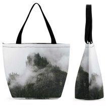 Yanfind Shopping Bag for Ladies Fog Outdoors Mist Grey Abies Fir Plant Tree Washington Forest Fall Reusable Multipurpose Heavy Duty Grocery Bag for Outdoors.