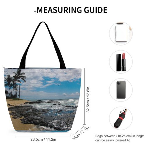 Yanfind Shopping Bag for Ladies Hawaii Kona Hualalai Beach Paradise Sand Surf Coastline Island Tropical Lava Rock Reusable Multipurpose Heavy Duty Grocery Bag for Outdoors.