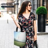 Yanfind Shopping Bag for Ladies Grass Plant Field Grassland Outdoors Countryside Land Vegetation Sky Farm Meadow Reusable Multipurpose Heavy Duty Grocery Bag for Outdoors.
