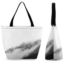 Yanfind Shopping Bag for Ladies Fog Grey Outdoors Mist Jagged Rock Forest Landscape Reusable Multipurpose Heavy Duty Grocery Bag for Outdoors.