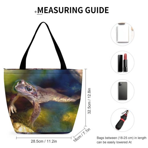 Yanfind Shopping Bag for Ladies Frog Swim TRUE Toad Amphibian Bullfrog Terrestrial Adaptation Organism Macro Wood Reusable Multipurpose Heavy Duty Grocery Bag for Outdoors.