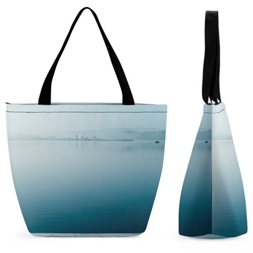 Yanfind Shopping Bag for Ladies Horizon Calm Fog Mariupol' Morning Abstract Dense Mist Sky Dawn Dusk Outdoors Reusable Multipurpose Heavy Duty Grocery Bag for Outdoors.