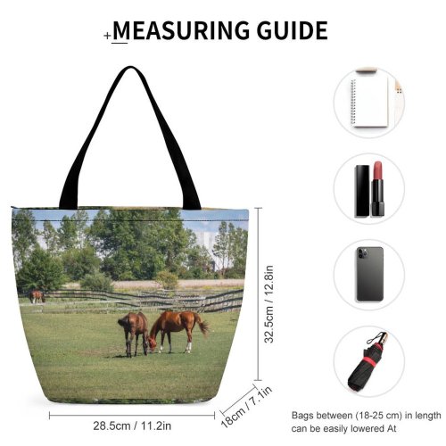 Yanfind Shopping Bag for Ladies Horse Field Grassland Outdoors Countryside Farm Rural Pasture Meadow Ranch Grazing Colt Reusable Multipurpose Heavy Duty Grocery Bag for Outdoors.