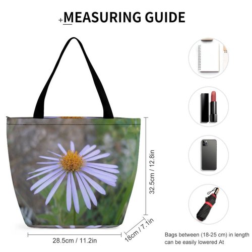 Yanfind Shopping Bag for Ladies Garden Spring Macro Violet Flower Flowering Plant Petal Aster Daisy Family Botany Reusable Multipurpose Heavy Duty Grocery Bag for Outdoors.