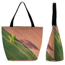 Yanfind Shopping Bag for Ladies Grass Field Tree Flora Plant Forest Early Spring Country Farmland Birds Reusable Multipurpose Heavy Duty Grocery Bag for Outdoors.