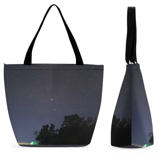 Yanfind Shopping Bag for Ladies Adventure Landscape Tents Evening Silhouettes Time Outdoors Night Lights Trees Camping Reusable Multipurpose Heavy Duty Grocery Bag for Outdoors.