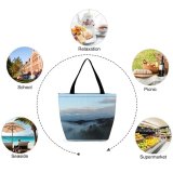 Yanfind Shopping Bag for Ladies Fog Morning Tree Winter Light Umbria Italy Sky Atmospheric Cloud Mist Reusable Multipurpose Heavy Duty Grocery Bag for Outdoors.