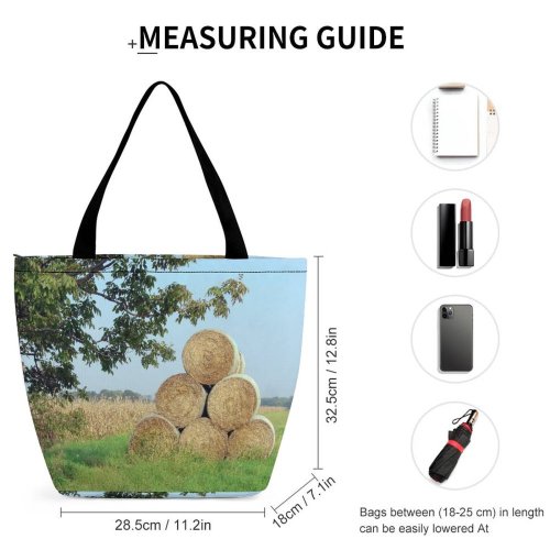 Yanfind Shopping Bag for Ladies Hay Farm Field Feed Grass Bale Roll Needle Straw Plant Family Rural Reusable Multipurpose Heavy Duty Grocery Bag for Outdoors.