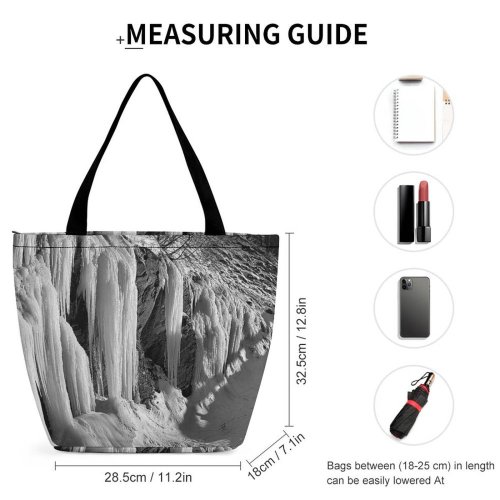 Yanfind Shopping Bag for Ladies Frozen Waterfall Juneau Alaska Icicle Icicles Icefall River Drip Dripping Melting Reusable Multipurpose Heavy Duty Grocery Bag for Outdoors.