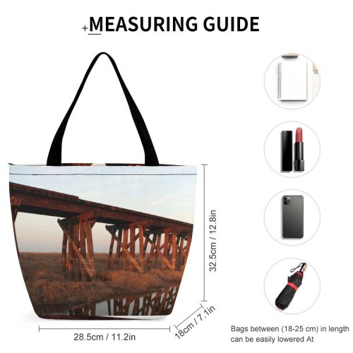 Yanfind Shopping Bag for Ladies Train Field Pond Tracks Girder Trestle Truss Beam Nonbuilding Structure Burr Reusable Multipurpose Heavy Duty Grocery Bag for Outdoors.