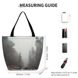 Yanfind Shopping Bag for Ladies Grey Fog Mist Tree Outdoors Forest Woodland River Rock Landscape Wildlife Reusable Multipurpose Heavy Duty Grocery Bag for Outdoors.