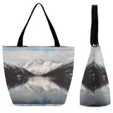 Yanfind Shopping Bag for Ladies Grey Outdoors Snow Washington United States Lake Cloud Winter Reusable Multipurpose Heavy Duty Grocery Bag for Outdoors.