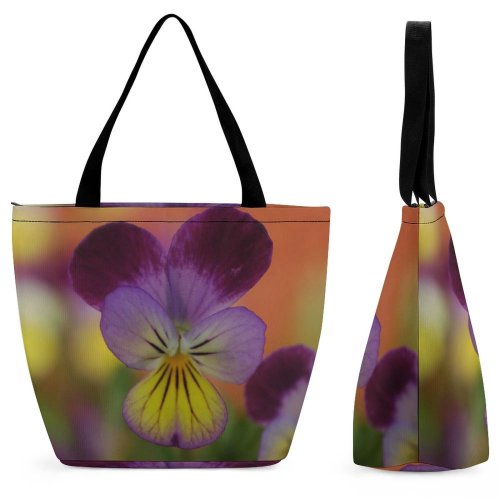 Yanfind Shopping Bag for Ladies Flowers Flower Flora Plant Plants Flowering Petal Wild Pansy Violet Purple Reusable Multipurpose Heavy Duty Grocery Bag for Outdoors.