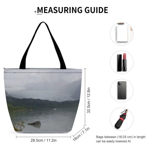 Yanfind Shopping Bag for Ladies Frozen Alaska Highland Lake Loch Fjord District Atmospheric Sky Reusable Multipurpose Heavy Duty Grocery Bag for Outdoors.