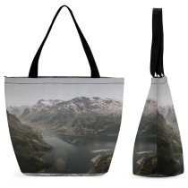 Yanfind Shopping Bag for Ladies Grey Outdoors Slope Range Scenery Landscape Promontory Peak Land Aerial Reusable Multipurpose Heavy Duty Grocery Bag for Outdoors.