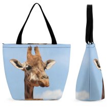 Yanfind Shopping Bag for Ladies Giraffe Eat Hungry Chew Vertebrate Giraffidae Terrestrial Wildlife Snout Adaptation Neck Reusable Multipurpose Heavy Duty Grocery Bag for Outdoors.