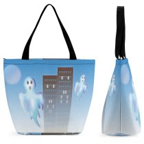 Yanfind Shopping Bag for Ladies Graphics Saeson Ghost City Halloween Scary Cartoon Spooky Happy Sky Animation Reusable Multipurpose Heavy Duty Grocery Bag for Outdoors.