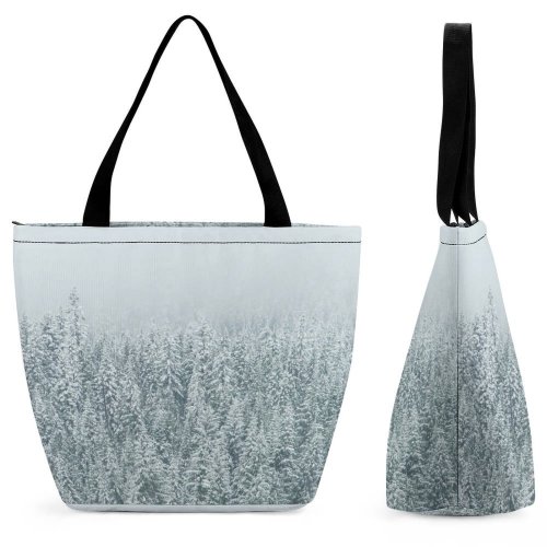 Yanfind Shopping Bag for Ladies Grey Snow Outdoors Frost Winter Forest Christmas Tumblr Cool HQ Desktop Reusable Multipurpose Heavy Duty Grocery Bag for Outdoors.