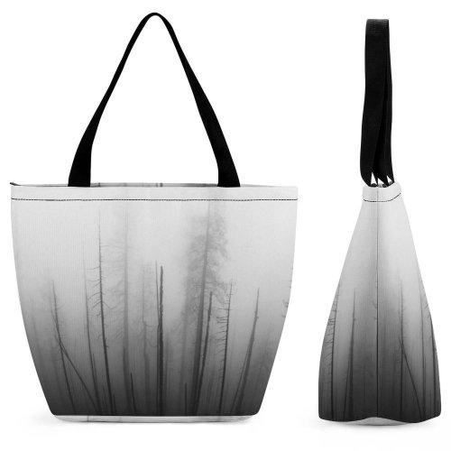 Yanfind Shopping Bag for Ladies Grey Fog Outdoors Mist Dead Scary Halloween Charred Burned Tree Wood Forest Reusable Multipurpose Heavy Duty Grocery Bag for Outdoors.