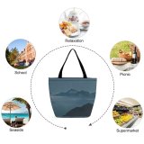 Yanfind Shopping Bag for Ladies Grey Range Outdoors Peak Fog Countryside Scenery Stock Reusable Multipurpose Heavy Duty Grocery Bag for Outdoors.