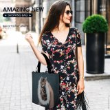 Yanfind Shopping Bag for Ladies Young Pretty Stripe Pet Whisker Downy Fur Tabby Wildlife Reusable Multipurpose Heavy Duty Grocery Bag for Outdoors.