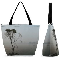 Yanfind Shopping Bag for Ladies Fog Tree Outdoors Grey Mist Plant Cremorne Path Point Nsw Australia Boat Reusable Multipurpose Heavy Duty Grocery Bag for Outdoors.