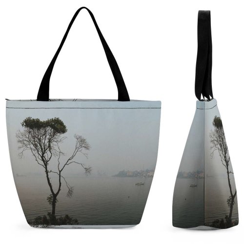 Yanfind Shopping Bag for Ladies Fog Tree Outdoors Grey Mist Plant Cremorne Path Point Nsw Australia Boat Reusable Multipurpose Heavy Duty Grocery Bag for Outdoors.