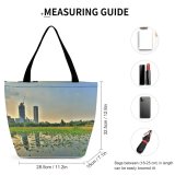 Yanfind Shopping Bag for Ladies Future Tokyo Japan HDR Pond Buildings City Lake Reflection Futuristic Beautiful Shrine Reusable Multipurpose Heavy Duty Grocery Bag for Outdoors.