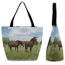 Yanfind Shopping Bag for Ladies Horse Grassland Outdoors Countryside Rural Colt Meadow Pasture Ranch Grazing Farm Field Reusable Multipurpose Heavy Duty Grocery Bag for Outdoors.