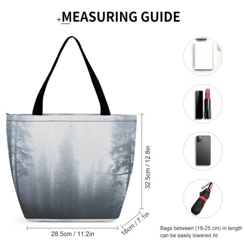 Yanfind Shopping Bag for Ladies Grey Fog Forest Mist Misty Foggy Sky Mountaint Tree Outdoors Plant Land Reusable Multipurpose Heavy Duty Grocery Bag for Outdoors.