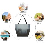Yanfind Shopping Bag for Ladies Grey Outdoors Fog Mist Birds Jungle Wild Forest Scenery Reflection Reusable Multipurpose Heavy Duty Grocery Bag for Outdoors.