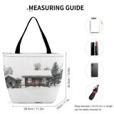 Yanfind Shopping Bag for Ladies Geilo Norway Snow Winter Building Tree Outdoors Grey Cabin Chalet Wooden Flora Reusable Multipurpose Heavy Duty Grocery Bag for Outdoors.
