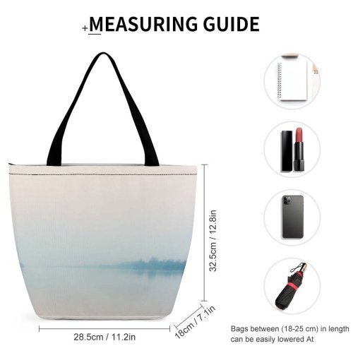 Yanfind Shopping Bag for Ladies Fog Outdoors Mist Grey Ocean Danube River Winter Sea Reusable Multipurpose Heavy Duty Grocery Bag for Outdoors.