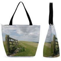 Yanfind Shopping Bag for Ladies Gate Sussex East Downs Hills Fence Field Hike Natural Landscape Grassland Grass Reusable Multipurpose Heavy Duty Grocery Bag for Outdoors.